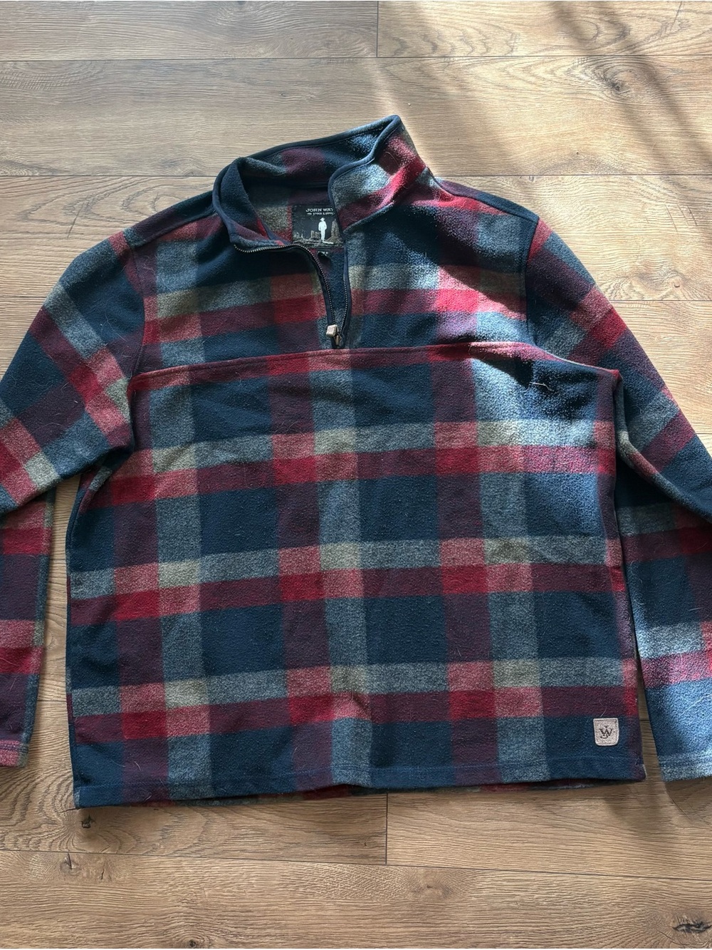 Men's Plaid Quarter-Zip Fleece Pullover - Navy, Burgundy & Gray